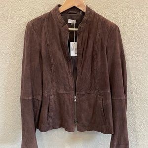 Women’s Suede bomber Jacket Ecru Brand NWT Size L Brown Chocolate